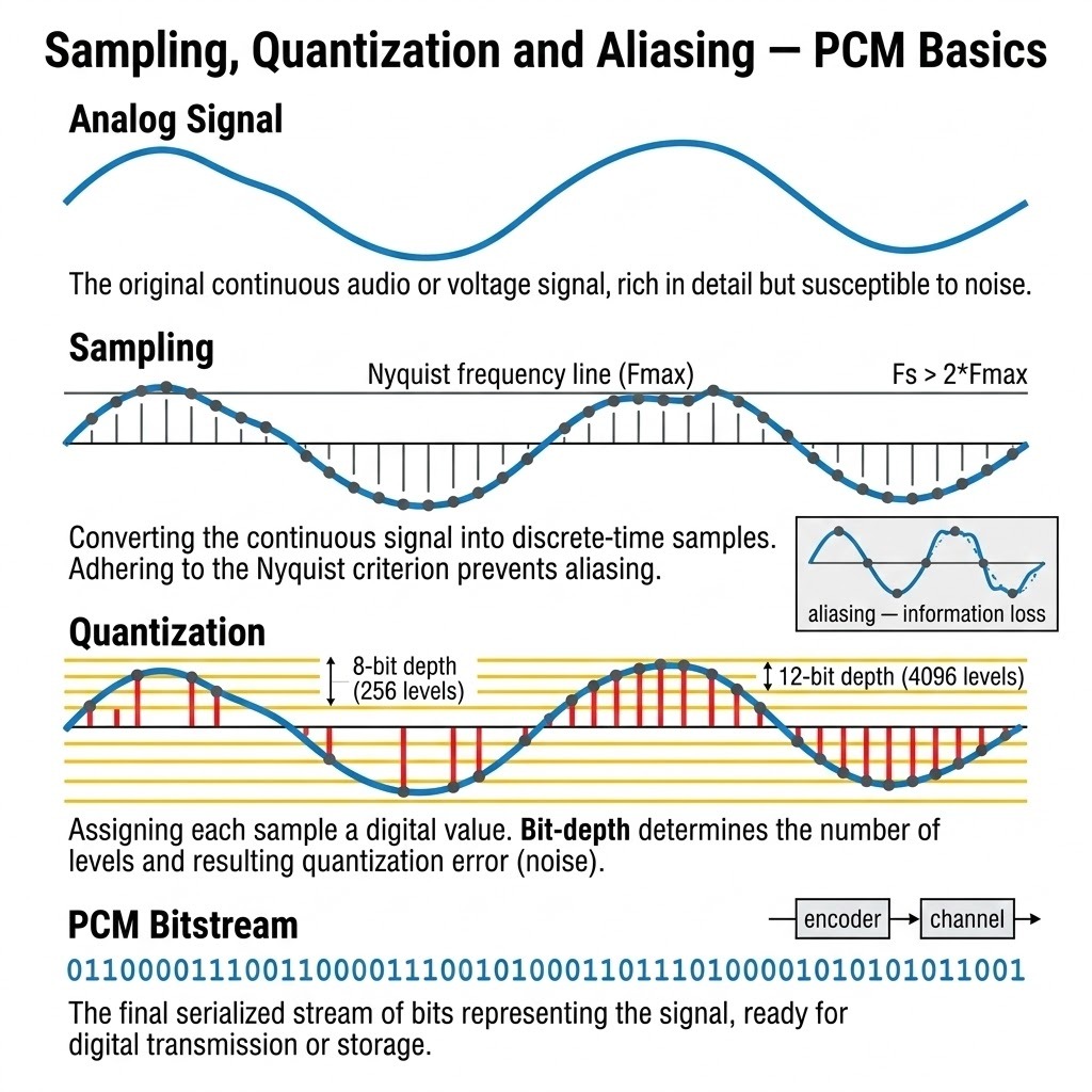 Sampling, Quantization, Aliasing and PCM Basics